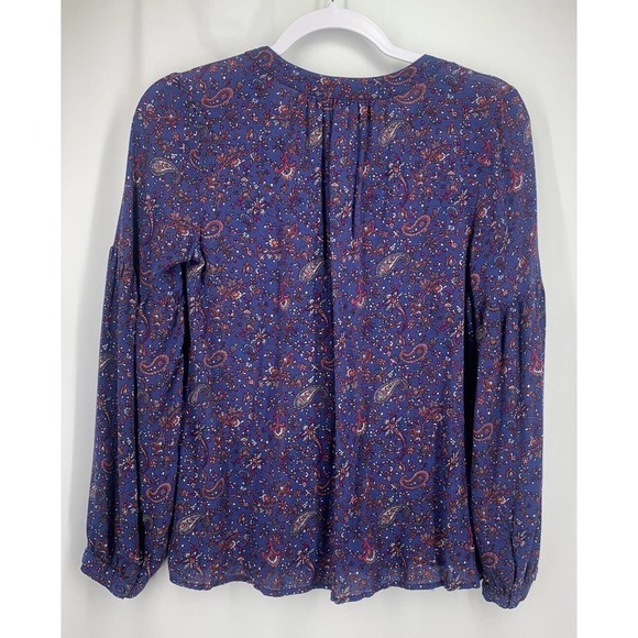 Lucky Brand Peasant Paisley Print Boho Popover Blouse Navy Blue Women's XS - Picture 3 of 4
